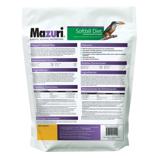 Mazuri® Softbill Diet for Iron Sensitive Birds 5MI2 (2lbs)
